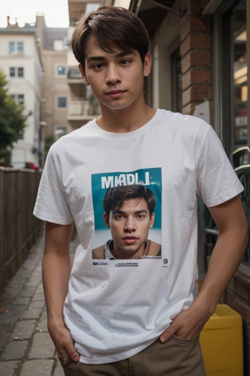 Imagine black boy in bed wearing tshirt written the word Maxwell Jnr. in bright color. The boy is around 24 years old. The word is Maxwell Jnr.