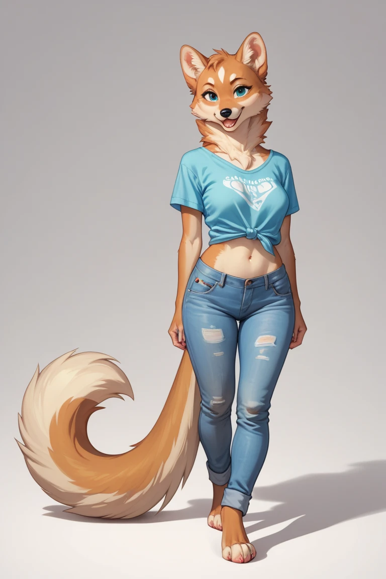 ((Best quality)), ((masterpiece)), (detailed), perfect face, fluffy, Anthropomorphic fox, bright red fur, short hair, bright blue eyes, full length shorts and top clothes sexy pose
