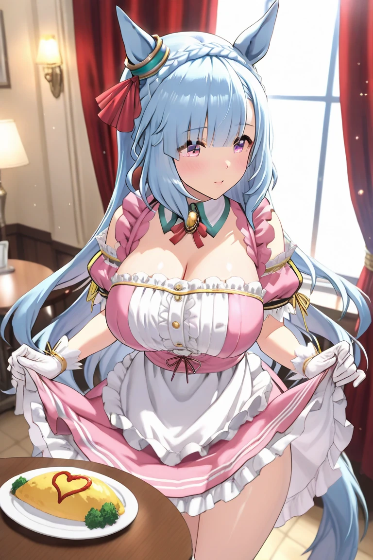anime illustrated、Fantasia、gal bitch maid、Erotic maid clothes、luxurious palace、thick thighs、Colossal tits、Plump body、Expose nipple、fullnude、(exposing their genitals)、超A high resolution、A sly smile、Close-up of people、with blush cheeks、Luxurious dining room