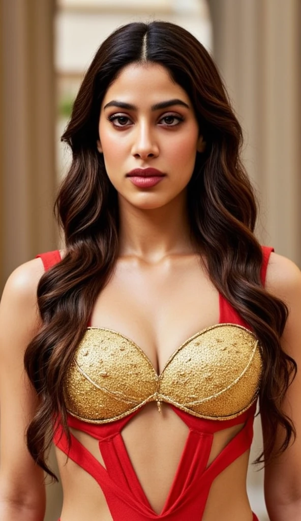 Looks like Sandeepa Dhar, "Design an illustration of a stunning and powerful warrior queen with a regal presence. She should possess a combination of strength and grace. Imagine her in ornate, yet practical armor that complements her figure. The armor should be adorned with intricate details and symbols representing her royal lineage and warrior prowess. Her weapon of choice could be a unique and elegant sword or a mythical weapon that reflects her status as a formidable leader.
Her facial features should exude confidence and determination, with piercing eyes that convey both fierceness and wisdom. The queen's hair, whether long or short, should flow dynamically, hinting at her movement in battle. Consider incorporating elements that emphasize her connection to nature or a mythical realm, such as ethereal backgrounds, symbolic animals, or mystical symbols.
Pay attention to the color palette; use rich, bold colors that enhance her royal aura. Experiment with lighting to highlight specific details and create a sense of drama. Ensure that her posture and expression capture the essence of a queen who commands respect and admiration. Feel free to draw inspiration from historical warrior queens or fictional characters, blending elements to create a unique and captivating image."