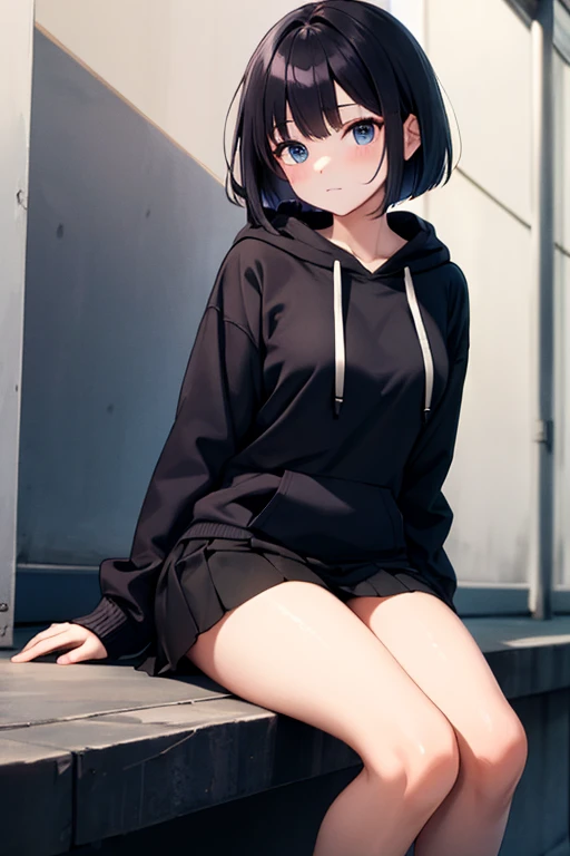 ((Highest quality)), ((masterpiece)), (detailed), 1girl, 独奏, bob cut, shirt, jacket, micro shorts, choker, squatting, from below