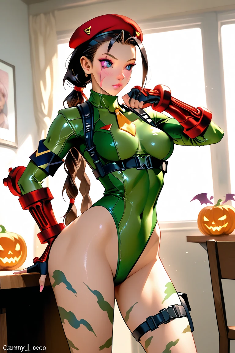 1 girl, solo, cute redhead 18-year-old girl in twin tails, ((perfect female body)) multiple rainbow colored hair, perfect detailed blue eyes, happy, Ukrainian, petite, pale skin, wearing a green metallic (playboy bunny) outfit, pantyhose, post apocalyptic background, bleak barren desert, photo realistic.