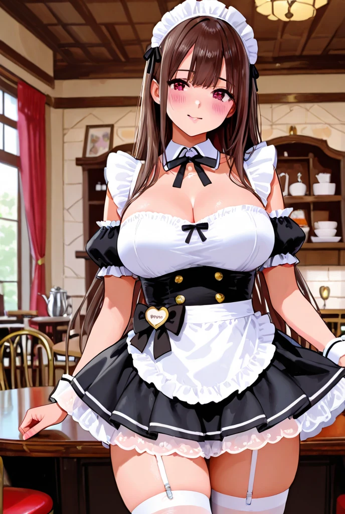 at night、shop、One 16-year-old girl、Supporting big breasts with your hands、Sit on a chair、Near Movies、With seductive garter、Cute maid outfit、