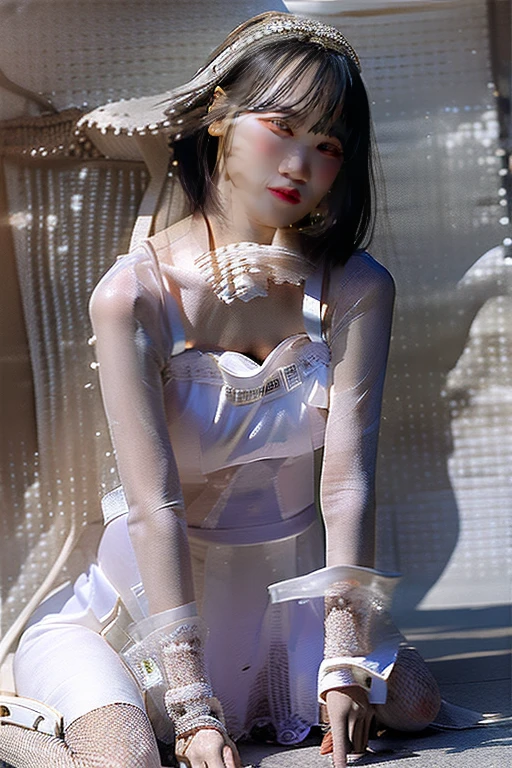 Highest quality,A perfect masterpiece,Perfect artwork,Official Works,8K,, (Upper body portrait:1.3),((View from the side:1.5)),Close-up lens,Delicate face,, 17 years old,White Hair Girl,(hakuhatsu:1.5),Short and medium hair,((White, clear eyes:1.5)),(White Dress:1.2),(Transparent clothing:1.2),(Black background:1.3),, The illusion of pearls,cyber punk,Fashion Trends,3s material,High resolution,Detailed Expression,C4D,3d,Octane Rendering,Ray Tracing,Intricate details,Animation lighting,OCrenderer,
