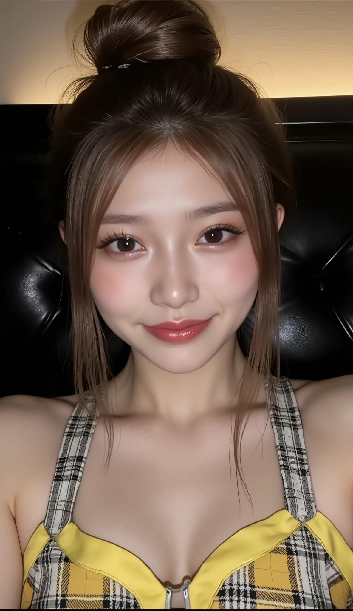 ((Top Quality, 8K, Masterpiece: 1.3)), 1 lady, Slim, light Brown Hair, long wavy hair (Casual, Big: 1.2), naked, Ultra Slender Face, real face, Delicate Eyes, Double Eyelids, seductive attractive big Smile, Open Legs, Wet, laying on back on Bed, beautiful pink-colored small nipples, ecstatic facial expressions , open mouth, ((stick-inserted vagina)), vagina, full body shot, hot, sweaty, ecstatic face, shy and hot expression , real skin, beautiful legs, slender abs , red cheeks , greasy oil,, pink small areola, tongue , a hand around face