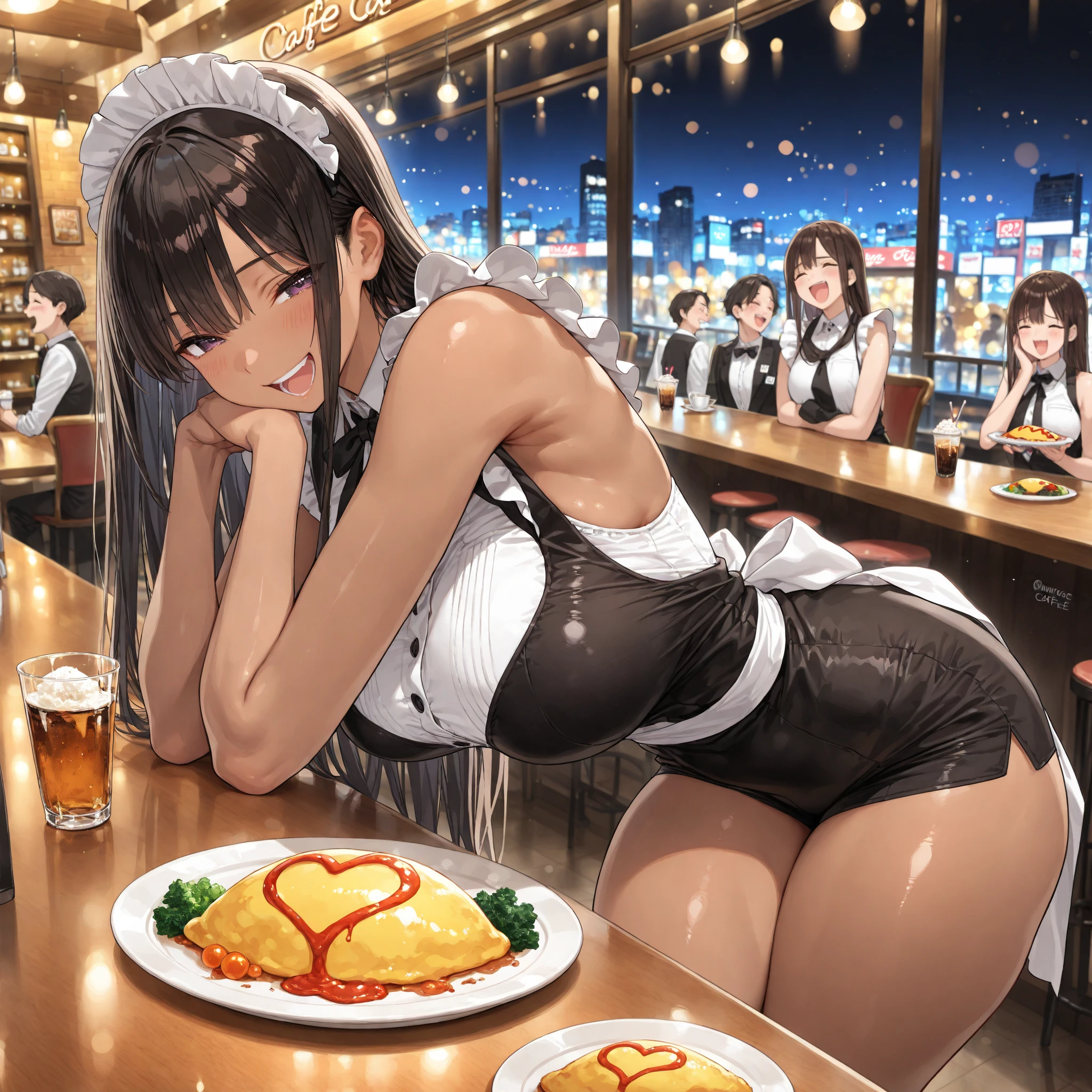 obra maestra, Of the highest quality, high resolution, junkotvv
tiro de vaquero, vista frontal,
Atractivo escote de cajero de mcdonalds maduro, mcdonalds, Edge lighting,
1 chica, alone, pelo largo y negro, red eyes, pechos medianos, orejas de gato
Mirando al espectador,
hermoso rostro, Hermosos y detallados ojos rojos., Cuerpo hermoso, Hermosos pechos, Hermosos muslos,