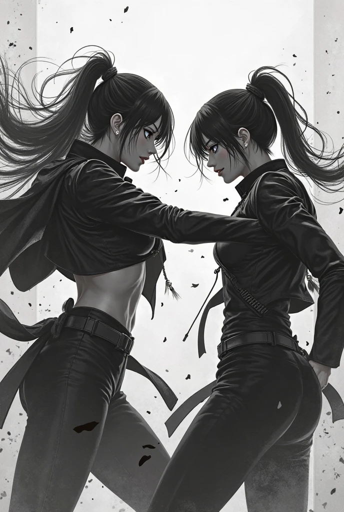 A painting of a woman with long hair and long hair, beauty in demon killer art, perfect anime body, long legs, big breasts, full body movement, 4K manga wallpaper, full body fighting pose, realistic light and shadow, beautiful line art, strong line art, ink art, brush art, Kentaro Miura manga art style, his manga full body portrait, Kentaro Miura's manga style, Shigeri Aishima illustration, highly detailed fine doujin art, Masayoshi Suto and artgerm, detailed manga style