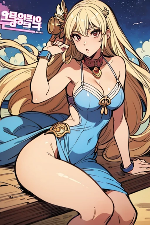 1 greek goddess, blonde, long wavy hair, aphrodite, venus, league of legends style, half body, masterpiece, high quality