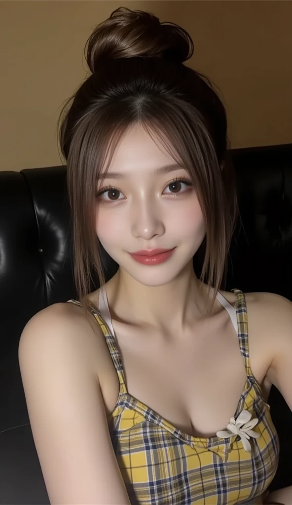 masutepiece, Best Quality, Illustration, Ultra-detailed, finely detail, hight resolution, 8K Wallpaper, Perfect dynamic composition, Beautiful detailed eyes, Off-Shouldee Kimono,Medium Hair,Small breasts natural color lip, Bold sexy poses,Smile,Harajuku、20 years girl、Cute、Sexy shot looking at camera