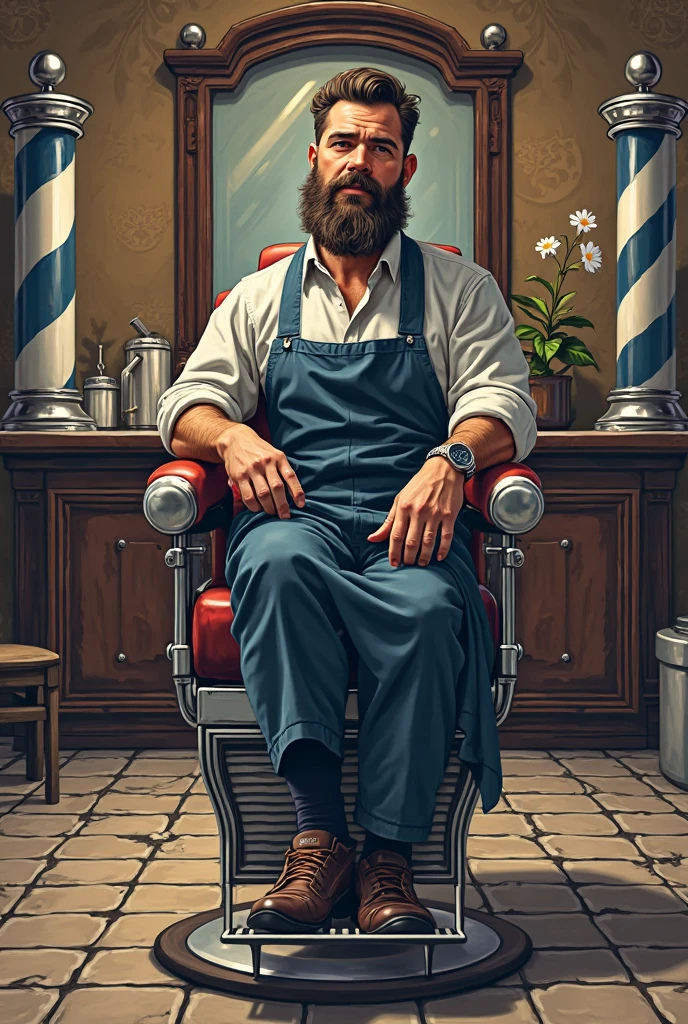 Homem de 47 anos, branco, careca total barba muito longa, olhos pretos, Railway Driver