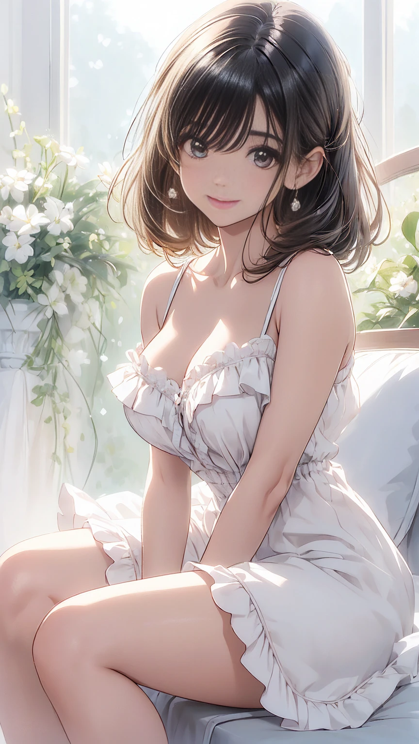 (safe for work)(full body picture, head to toe)(a woman in a sheer white dress looks surprised,startled,surprised,wondering,in awe,amazed,intrigued,curious,bewildered) (as an otter cuddles up,snuggles up,nuzzles into,settle down,rest,tucks itself,snuggles into,cuddle in) (between her breasts,against her chest,between her chest,close to her heart,close to her body,inside her arms) and goes to sleep. (material: oil painting,acrylic painting,canvas paint,watercolor painting) (additional details: beautiful garden,flower petals,floating petals,sunshine shining,sunlight filtering,glowing light,dappled light,soft breeze,peaceful) ((best quality,4k,8k,highres,masterpiece:1.2),ultra-detailed,(realistic,photorealistic,photo-realistic:1.37),vivid colors,HDR,sharp focus) (art style: realism,impressionism,romanticism) (color palette: pastel colors,soft hues,warm tones) (light: soft lighting,warm lighting,natural lighting)