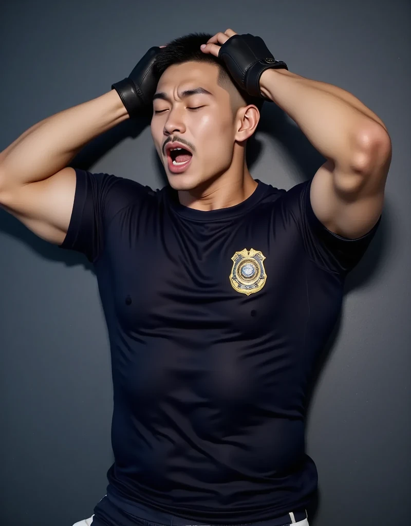 1 young handsome guy，20-22 years old，police officers，Interpol，Police Department，Handsome，musculous，hairy bodies，,（Fine eye 1：3），Black eyes，full bodyesbian , epic reality , epic photorealistic , ultra realism , photorealistic  , only male , only boy , full length shot (fls) , wearing sexy micro thong  , arms up, handsome korean boy , topless ,  sex slave. ,bondage collar chain  , standing , wide hips , wide pelvis , phat hips. , thick thighs