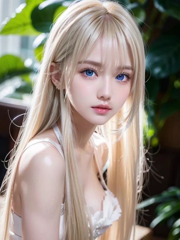 bright expression、Young shiny shiny white shiny skin、Best Looks、Blonde reflected light、Platinum blonde hair with dazzling highlights、shiny light hair,、Super long silky straight hair、Beautiful bangs that shine、Glowing crystal clear attractive big blue eyes、Very beautiful nice cute 16 year old girl、Lush bust,Beautiful detailed eyes, beautiful detailed nose,(( Full body:1.5)),Makeup that the eyes emphasize、,(Women like Joan of Arc)、 ornate detail, nature backdrop, Hyper-realistic, ((Cinematic)), ((White Shirt Dress:1.4))、(Loose and fluffy perm:1.4)、1 girl in、((Bob Hair:1.3))、Picture-perfect face,clean, Perfect face, Beautiful face, Beautiful eyes, ((Perfect female body)), Solo,(Immersive atmosphere,Luminous lighting),(blush:0.5),fascinated expression,Large breasts,beautifullydetailedbackground,depth of fields,Realistic:1.3, Full body,(Cinematic composition:1.3),((dynamicposes))、(Fascinate boldly:1.5)、(no-bra、teats)、fluffy hair、、((Silk Material:1.5))、Ultra-exposed cleavage、Full body