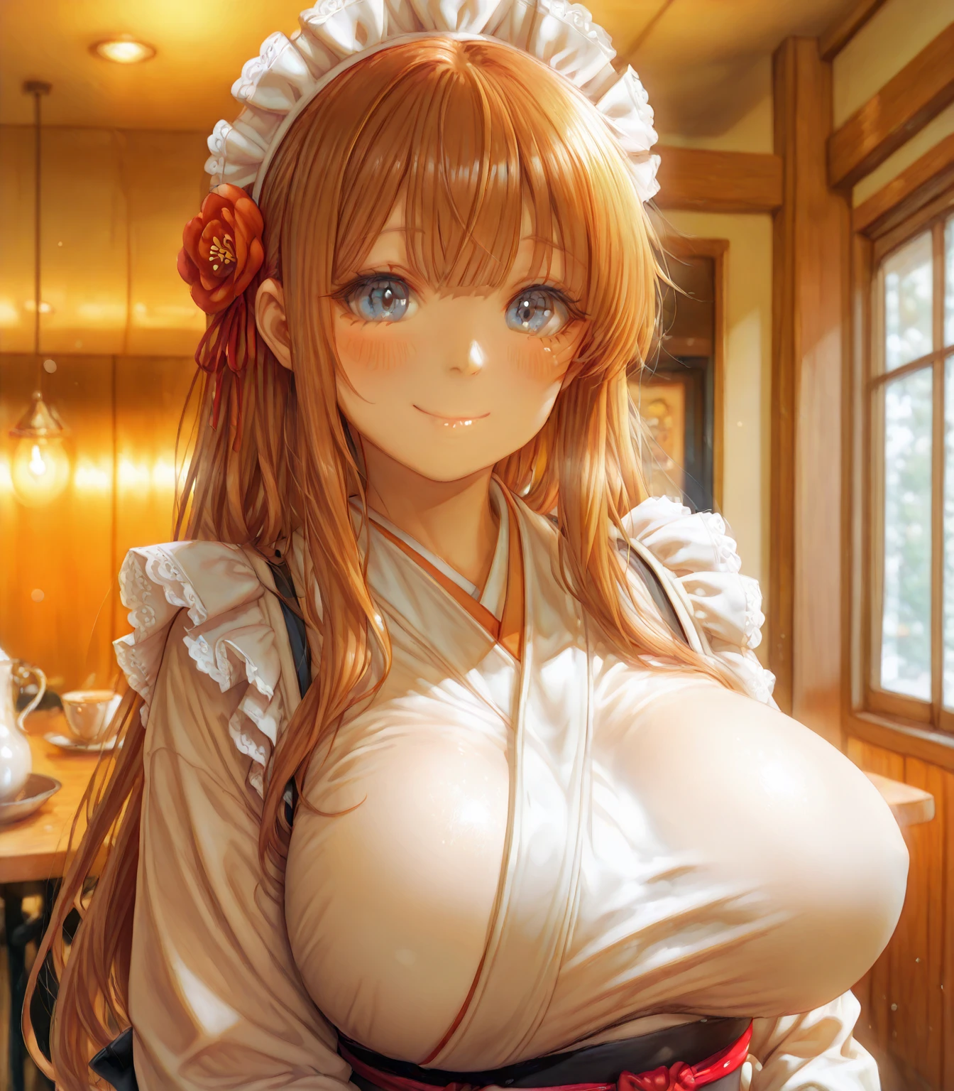 (masutepiece),(Best Quality), Asuka Langley Soryu，Soio、Blue eyes，hair between eye，headware，Interface headset，20yr old、Colossal tits,Orange hair， 、​masterpiece、Soio、Big breasts、((Smaller head)）、1 female、furisode、shrines、Textured skin、extremely detailed eye and face、beatiful detailed eyes、二重まぶた、huge filesize、(Increase the beauty of skin texture:1.1)、hight resolution、highlydetailed skin、top-quality、8k wallpaper、huge tits in movie lighting,、Persistent stare, Sharp eyes,