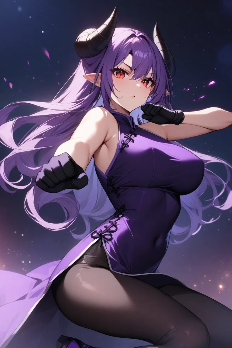 Wolf Girl, Large Breasts, Voluminous purple hair, masterpiece , Red eyes, hd, Thick thighs, Head to Chest, buried in my chest、Underboob、Double teeth、tooth、Sleeveless shirt、Cheerleader、Chubby、Grinning