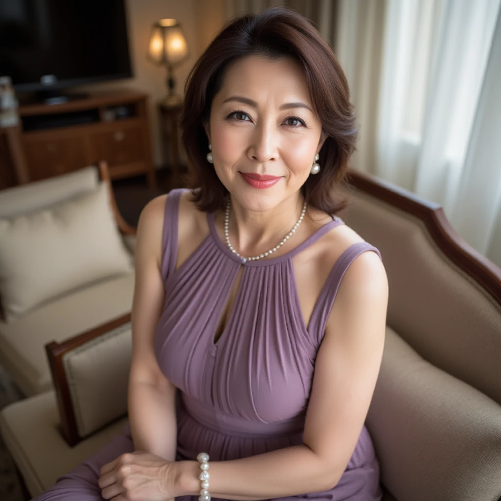 Best Quality, hight resolution, Hires, Skin definition, Detailed skin, Detailed eyes, Detailed face, 4K, 日本人A MILF, ((独奏)), (((70 years old))), (Wrinkles at the corners of the eyes:1.3), (nasolabial folds:1.3), A MILF, glamor, A sexy, Chromo-white skin, ((Shorthair)), Looking at Viewer,(((Aging skin:0.9))), ((loose muscles:0.9)), (((A slender))), (((Very large breasts:1.28))), ((Saggy udder)), (Saggy buttocks), ((Japanese Models)), 4K, (photoRealistic:1.5), Realistic, nffsw, Beautiful, Bimbo, Perfect makeup, eye make up:1.6, small diamond necklace, piercings, (((purple satin dress, pantyhose, tight skirts, high-heels))), ssmile, Public places,Full body photo,