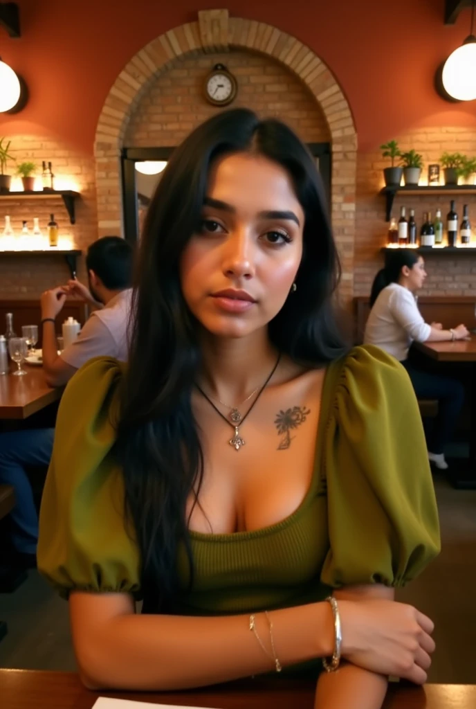 there is a woman sitting at a table with a drink, Retrato de Sophie Mudd, Senhora deslumbrante, Tessa Thompson inspired, quanto, Nathalie Emmanuel, linda mulher, linda mulher, taken at the beginning of 2020, Tessa Thompson, beautiful aesthetic, arte mista, Pele claraned african young girl, mulher fofa, Pele clara, Beautiful lady, vanessa morgan