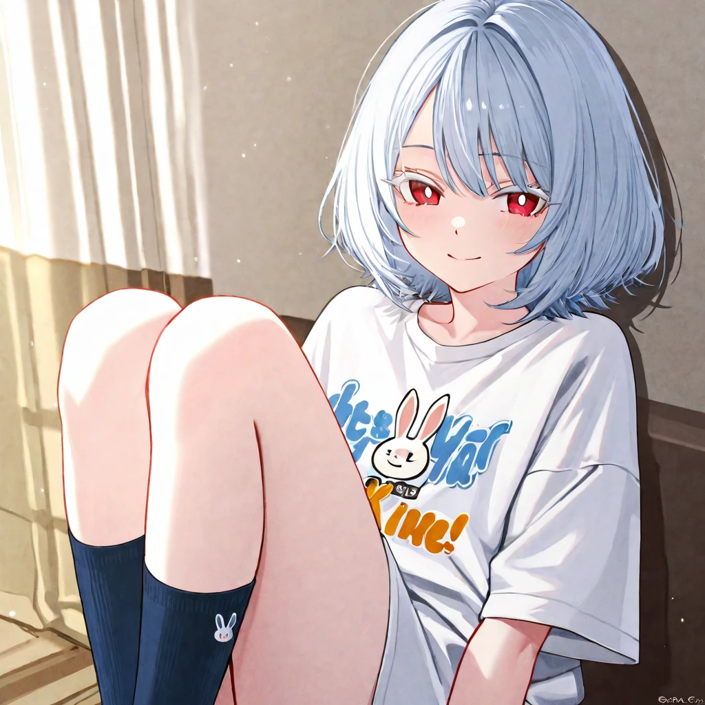 score_9, score_8_up, score_7_up,source_anime, high res image,masterpiece,best quality,girl,cute face,clear skin,simple background, jyojipan, panties, white hair, short hair, pink eyes,