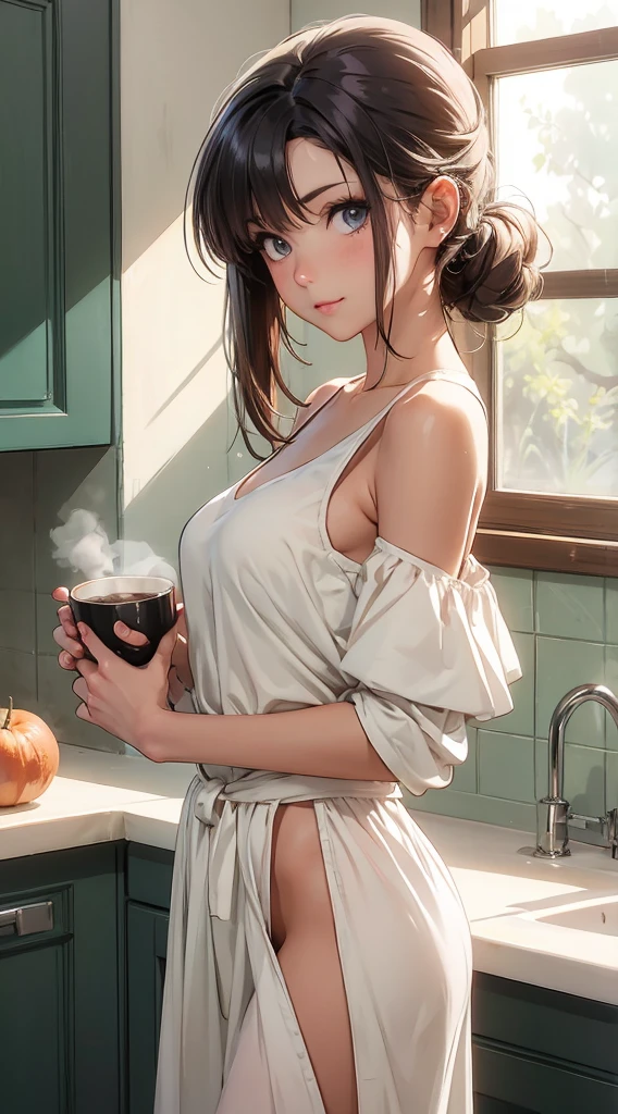 In the dimly lit room, the seductive figure of Bella stands before a steaming mug of foamy milk, her tongue eagerly lapping at the sweet elixir. Her eyes are half-closed in pleasure, as she savors each delicious sip. A glimpse of longing and anticipation flashes across her face, as she feels your presence behind her.
Your cock presses against her entrance, threatening to breach her defenses once more. Bella moans softly, her body trembling with desire. With a gasp, she lets out a loud cry of pleasure as you enter her from behind. Her walls clench around your invading member, inviting you deeper.