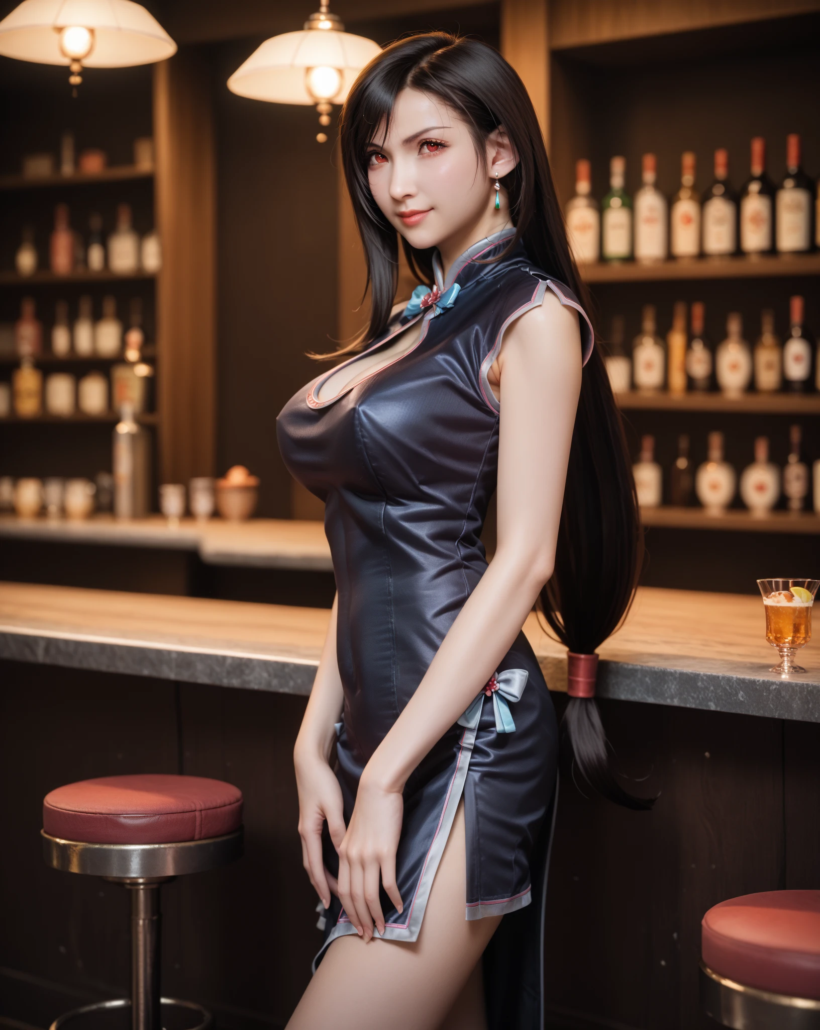 (masterpiece:1.2, best quality),(Practical, photoPractical:1.4),1 female,Mature woman,30 years old,big eyes,Long eyelashes,(thick lips),,Beautiful skin,Glowing skin,Beautiful female hands,Detailed hand drawing,Beautiful legs,(whole body),rest(cheongsam),(In the background is a Chinese room),(((Background blur:1.5))),(((Hand on))),((Full and soft breasts,)))(((Large Breasts))) (((Cleavage)))