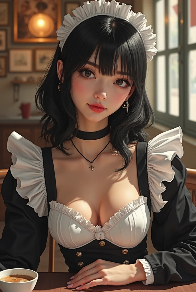 eating happily, eating dinner in a restaurant outside night time, pasta on table, black color pants, white color top, head and full body, Extremely cute human eighteen year old girl, bare legs, very beautiful and feminine, short, petite, beautiful breast, small, busty buttocks, large bust, large breast, bare legs, bare legs, cleavage display, split skirt, flat belly display, detailed eyes, detailed nose, super detailed on face, partial accessory with earring on the ear, very stylish, award-winning product design, tights, split skirt, bare legs, Shiny breast top opens at the cleavage and abdomen, stylish, glowing trims, atmospheric perspective, 8k, super detail, Accurate, best quality,