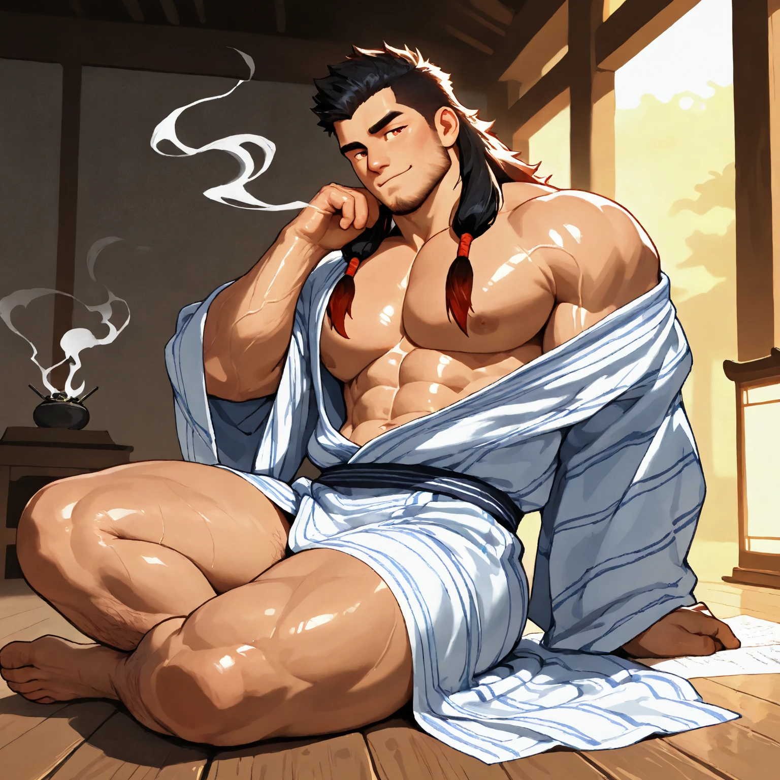 solo,male only,Raised sexy,Raised sexy,Bright mostly white gym,White transparent G rope bikini,String bun with light blue border pattern,Island plate,Light blue heart-shaped accessories,Wolf Boy,Giant muscles,super muscleale appearance,Mature male, handsome, only underwear lewdness, of a shirtless, no pant, beautiful muscles, Complex and elegant, highly detailed digital painting, anime style art, art stations, concept-art, top-quality, tmasterpiece, hyper HD, detailedbackground, Realistic figure, muscle men, light blue beard, musculature, Light blue facial hair, Volumetriclighting, depth of fields, Smooth and sharp focus, illustration, Artistically, String bite, Short trimmed light black hair, musculature, nabel, musculature, male people, Light blue pupils, Heart in the eyes, Sagged Eyes, homosexuality, super musclealefocuuscles male, yaoi, musculature, glute, chest muscle, large pecs, Thick quadriceps, upper legs, Wet body, heat and steam emanating from the body, perspired, soaking wet, Crotch, big back, Bare back, Show butt, upper class, Glossy Oiled Skin, glittering oiled skin, suntanned skin, Cute pose, submission pose, prette,pornography, succumbs, intoxicated, ecstasy, Favorable, Mellow, PW, Enchanted expression, SFW version, low angles, Face sitting,pornography,Plenty of ,Plenty of ,Wolf Boy