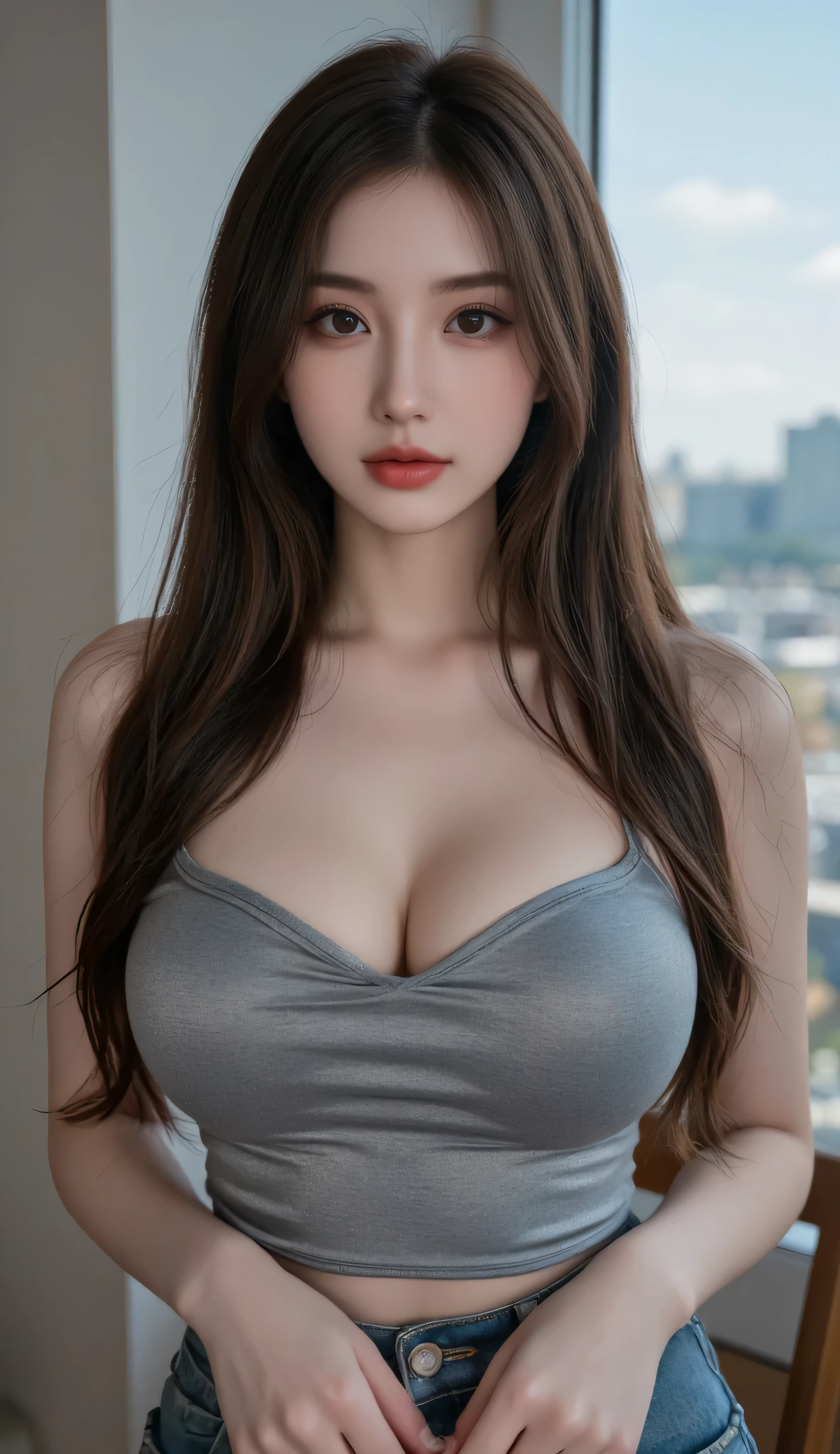 Beautiful city college girl, masterpiece, light makeup, red lips, silver hair, long tousled hair, cityscape background, beautiful and elegant. Super fine detail, masterpiece, authentic texture, cinematic lighting realism, perfect work, 16K, HD, exquisite features, blue eyes, Japanese idol, beautiful face, cute smile, brown hair, beautiful hair, glamorous, Big breasts, huge breasts, big breasts, erect nipples, oily muscles, shiny skin, tanned skin, dark glowing skin, sexy knit dress, bright big eyes, smooth skin, earrings, necklace, tattoo, top quality, 1 person