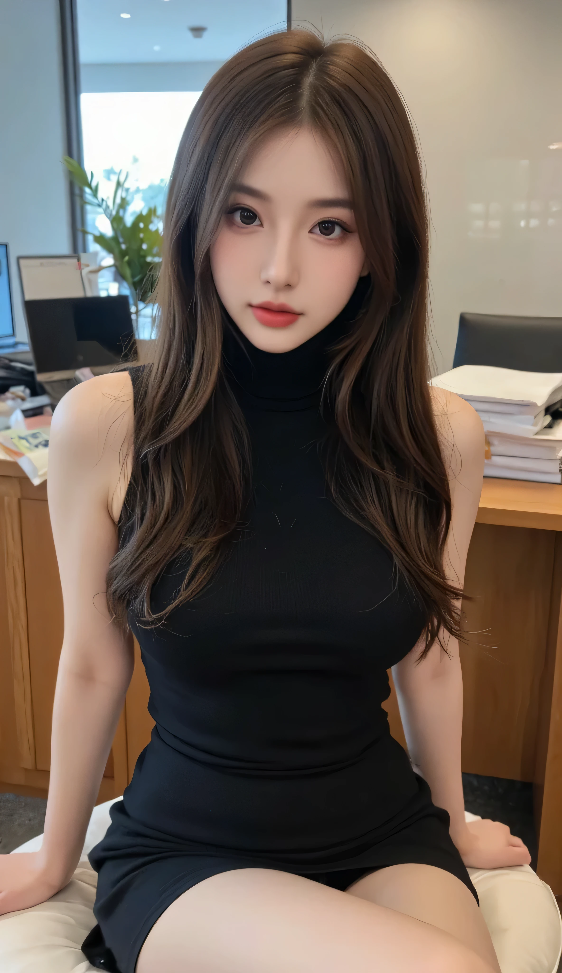 first-person-view, (masterpiece:1.3), high resolution, ultra detailed, extremely detailed CG unity 8k wallpaper, realistic, photo-realistic, RAW photo, beautiful detailed face, pale skin, realistic glistening skin, detailed cloth texture, detailed hair texture, Perfect body, Beautiful Face, accurate, Anatomically correct, Highly detailed face and skin texture, natural neck length, (beautiful hands), (fair skin:1.2), Thin legs, Thin feet, perfectly aligned teeth,
BREAK,
Detailed eyes, symmetric eyes, Light Brown eyes, Double eyelids, Thin eyebrows, (Glossy lips:1.4), (gently smile:1.2), (blush:1.1),
BREAK,
(A Classy and Cute girl), (off-shoulder White silk blouse), (Light-Pink tight skirt:1.2), (Black sheer stockings), ('zettairyouiki'),
medium breasts, (slender figure:1.1), firm abs, beautiful clavicle,
(Dark blonde hair, wavy hair, long hair:1.3), ((asymmetrical bangs:1.2)),
BREAK,
(Leaning forward by the desk), (Reaching out a coffee:1.2),
((in the modern office of Japan)), (Cowboy shot:1.2), looking at viewer, from below:0.65,