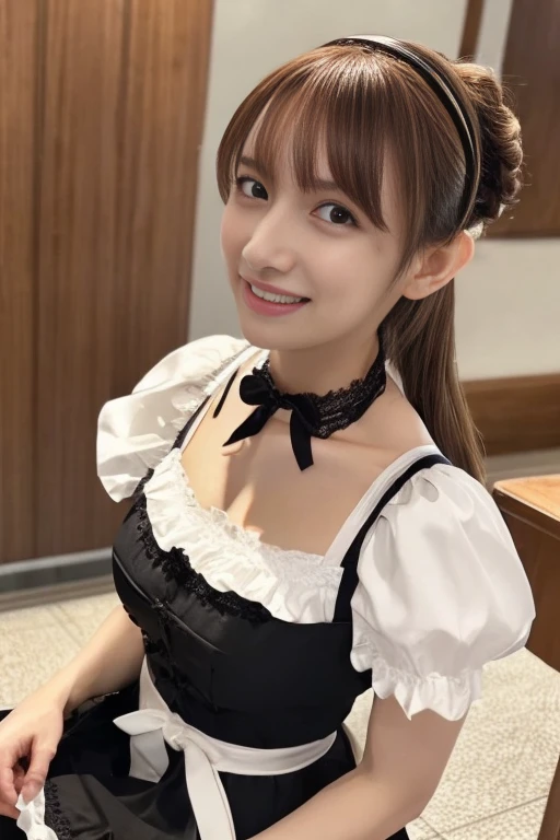 table top, highest quality, figure, super detailed, finely, High resolution, 8k wallpaper, Perfect dynamic composition, beautiful and fine eyes, medium hair,small breasts natural color lip, bold sexy pose,smile,harajuku、20 year old girl、cute、sexy shot looking at camera、gothic lolita clothes、skirt、blouse