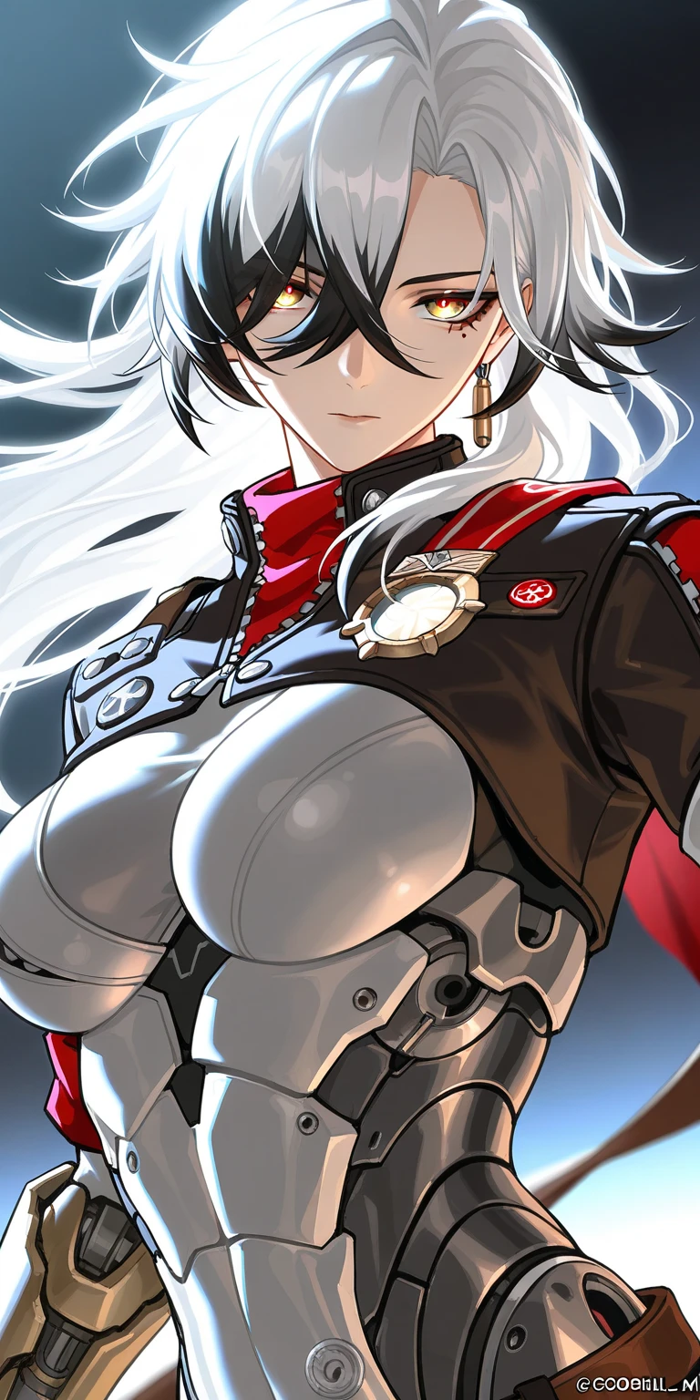 (absurdres, 8k, 4k, masterpiece, hyper extreme detailed:1.2), solo, 1girl, front view, perfect face, 1girl, portrait, expressive eyes, solo, standing, Female, girl with goggles and a chain around her neck, cyber goggles, victorian goggles, round goggles, goggles, cyberpunk monocle!, goggle eyes, steampunk googles, steampunk goggles, wearing victorian brass goggles, weak, female, small breasts, pale, cream colored hair, long hair, gold eyes, swept bangs, slim, slender, intelligent, genius, mad scientist, twin tails, Inventor, confident, perfect anatomy, futuristic, fingerless gloves, chest harness, pervert, half body, lab coat, belts, crazy face, crazy eyes, crazy smile, 1girl, futuristic, labcoat, white hair, mature, adult, attractive, skirt, hologram, monocle,  wide smile, jovial, poofy twin tails, big hair, tesla coil, evil. criminal, shaded face, shadow over eyes, insane, scary, menacing, malicious, shadows, nighttime, experiment, white swimsuit, swimwear, bikini, cleavage, midriff,