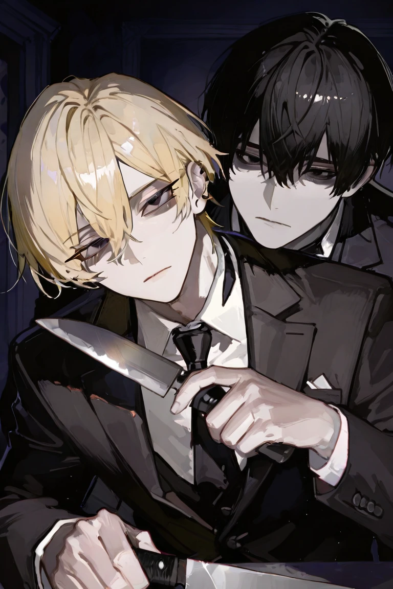 Blood splattered on the shirt,Anime characters with blood splattered on them,anime vampires,Blonde hair,male people,Bad laughs😏