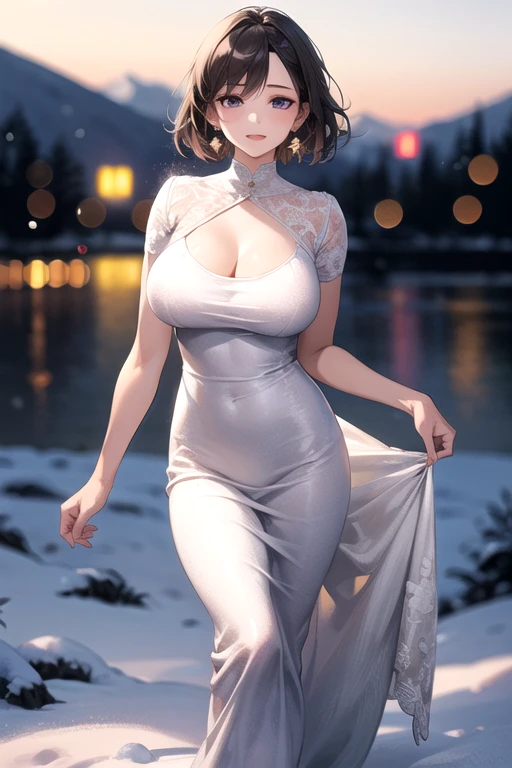 gwen tennyson,1girl,tracer,y'shtola rhul,yorha 2b,rebecca chambers,nier automata,atelier ryza,close up,christmas village,tattoos,white plugsuit,striped short sleeve crystal leotard,silver embroidery long white snowflake gown dress,red embroidery christmas corset,garter belt,striped panties,short hair,princess makeup,green glowing eyes,multicolored silver hair,sexy smile,freckles,beautiful girl,large breasts,white stockings,8k,ultra detailed,realistic,fantasy art,crystal armor,fur armor,princess dress,long dress train,silver snowflake crown,ear piercings,candy canes,christmas hand and neck jewelry,walking,(weather:snowflakes falling),