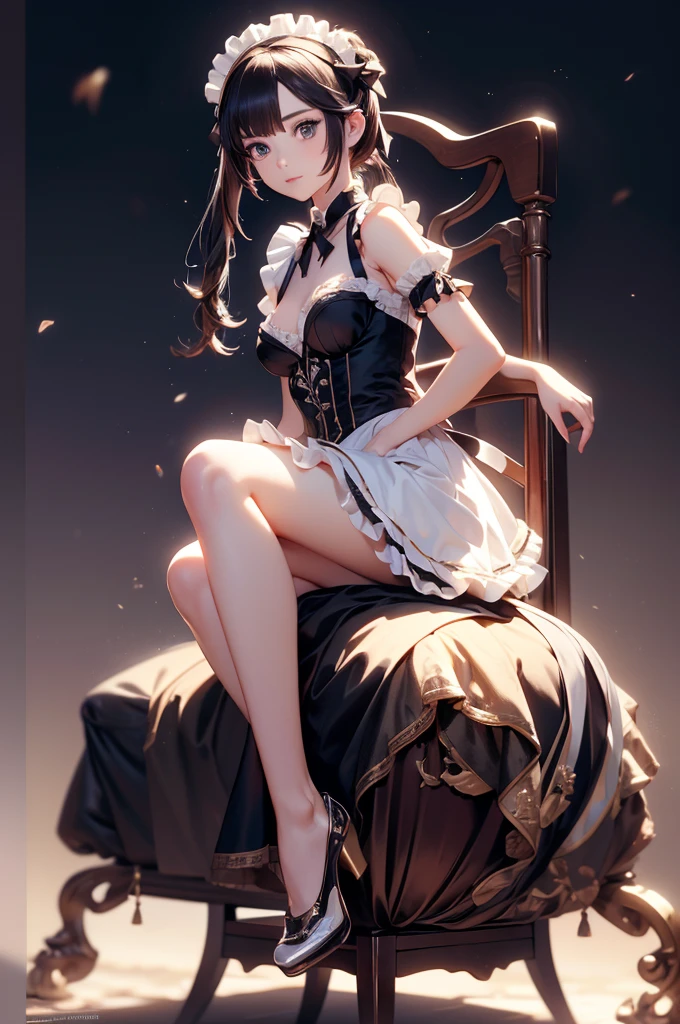 Girl,detailed background, atmospheric, hair floating in the wind,, reddish brown hair in ponytail, full body image, wearing a skimpy french maid outfit, reclining on the sofa face down, tanned skin, oily skin, wet hair, parts, brown eyes, gothic makeup, floating particles, retroiluminación masterpiece))), (((masterpiece))), ((top quality)), ((Best Quality)), ((of the highest quality)), ((maximum fidelity)), ((highest resolution)), ((High resolution)), ((higher detail)), ((Very detailed)), ((hyperdetailed)), (((Details improvement))), ((Deeply detailed)), imposing, Amazing, HD, HdR, FHD, 8k, 16k, 32K, k, meticulous, Intricate, intimate, nuanced, (((The most beautiful images that exist))), (((the most beautiful work of art in the world))), (raw photo, film grain), Caustics, subsurface dispersion, reflections, photorealistic, 35mm, , Natural skin texture, hyperrealism, sharp,