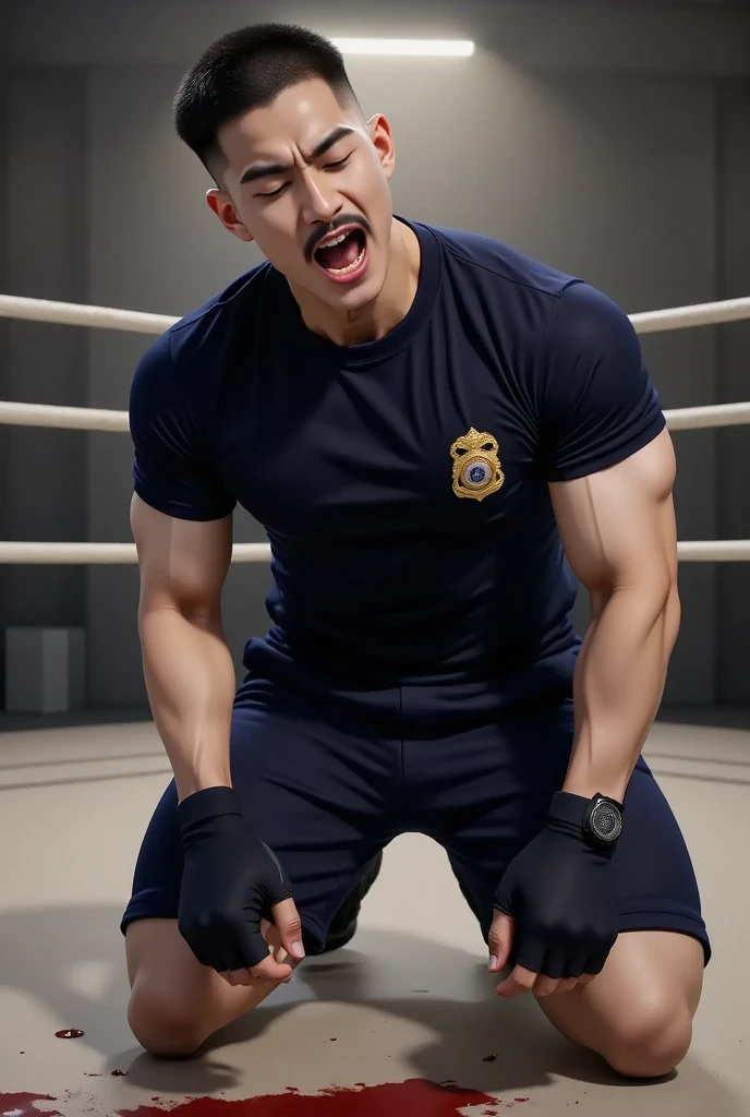 45 yers old，Mourinho，Shirtless，Tong，Bulge，office room，black long socks，Thin，musculature，lbeard，fortitude，artwork of a，tmasterpiece，k hd，angry look，white  panties，kneels on the ground，Put your hands behind your head，surrounded by a crowd of people
