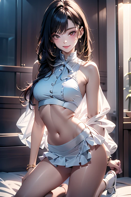 (Photorealistic:1.4), (Masterpiece, Sidelight, Exquisite Beautiful Eyes: 1.2), Masterpiece*Portrait, Realistic, 3D Face, Glistening Eyes, Glossy Hair, Glossy Skin, Solo, Embarrassing, (Abdomen),