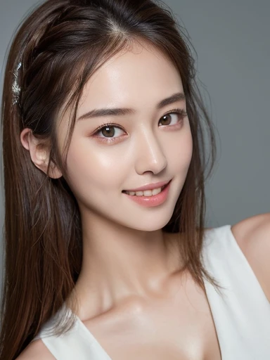 1woman, (Ultra realistic, high res), (highly detailed eyes, highly detailed hair, highly detailed face, highly detailed plump lips), (off shoulder with open breasts), breasts, upper body, caute smile, (best quality:1.4), Raw photo, (realistic, photo-realistic:1.37), professional photography, cinematic light, (fine face: 1.2),