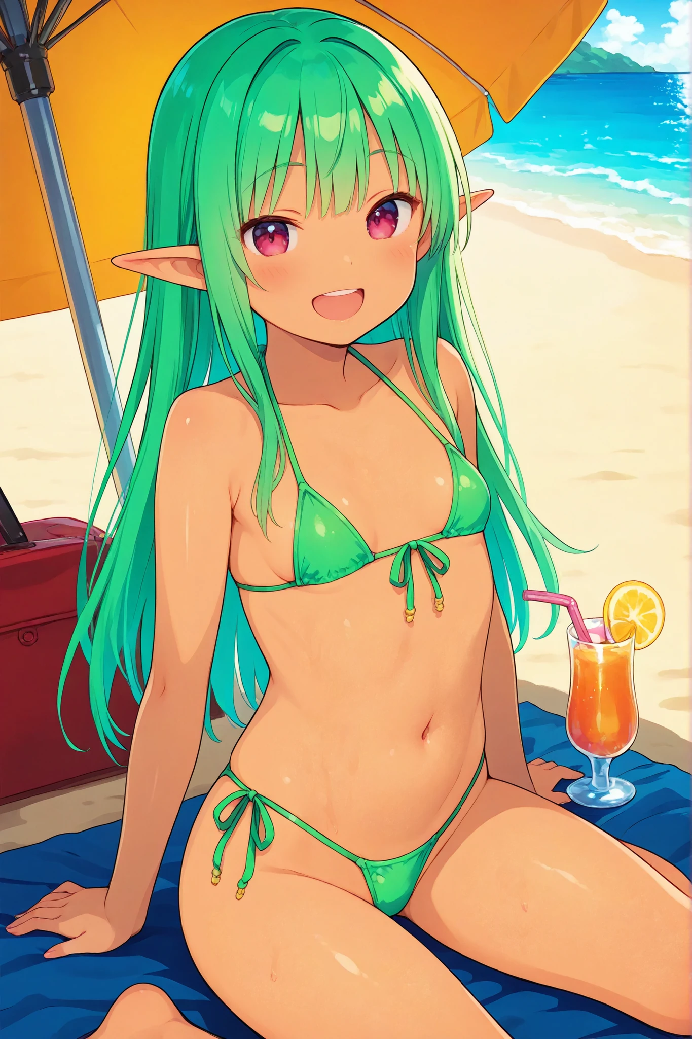 masterpiece、Highest quality、Ocean、cute、Belly button、Swimwear、girl、Elf