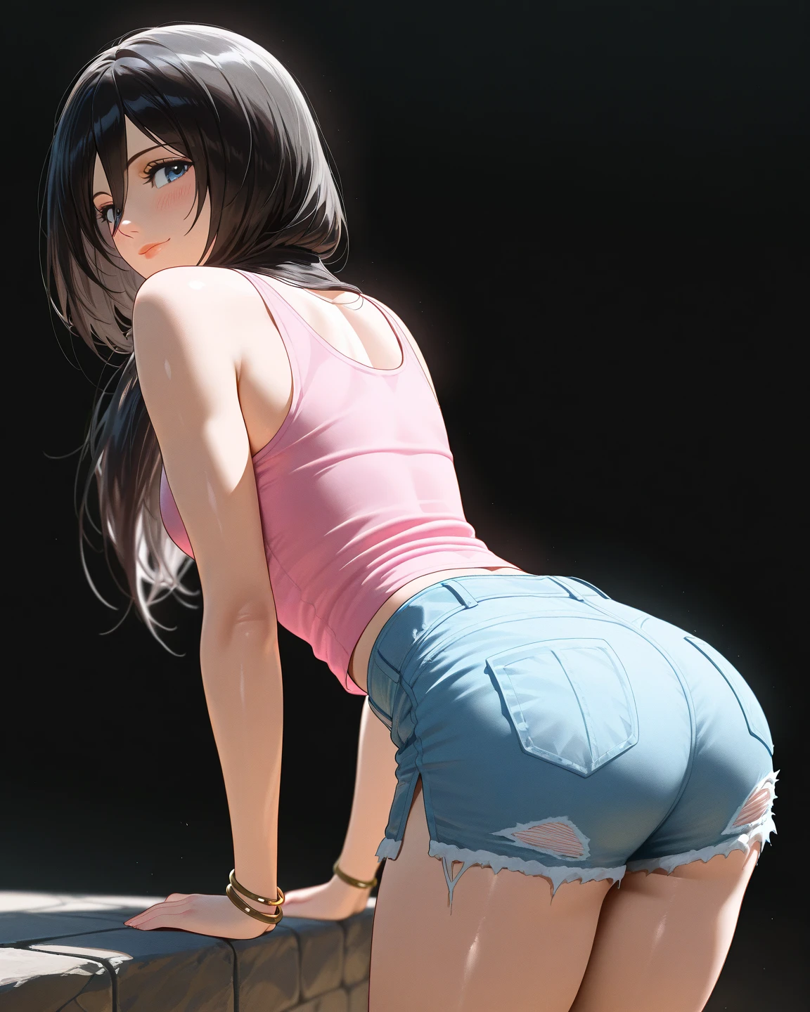 parte mestre, absurdos, Hinata\(boruto\), 1 garota, Sozinho,mulher madura, capuz roxo,mangas em camadas, short jeans marrom sexy, ao ar livre, cloudy sky, perfect composition, circumstantial lips, peito grande, Bonito rosto, Body Proportion, corar, (pink lips), pelo negro corto (PELO NEGRO), olhos lilases, smooth appearance, super realista, circunstanciado, photoshoot, rosto e corpo realistas, cabelo realista, olhos realistas, nariz realista, realistic lips, jeans marrom, animado, dancing lightly. nas suas costas, com o queixo sob o ombro, looking back sensually, sorriso sexy, boca cerrada. pose diferente.