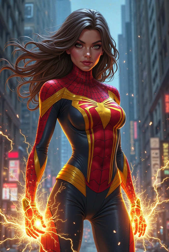 girl, comic accurate Jessica Drew Spider Woman costume, combat stance, highly detailed, vibrant appearance, creative behavior, extremly detailed, imaginative, sensual, spontaneous, small breasts, sexi, revealing, highest quality, skin texture, intricate details, (cinematic lighting), RAW photo, 8k, masterpiece,best quality,ultra-detailed,very detailed illustrations,extremely detailed,intricate details,highres,super complex details,extremely detailed 8k cg wallpaper,