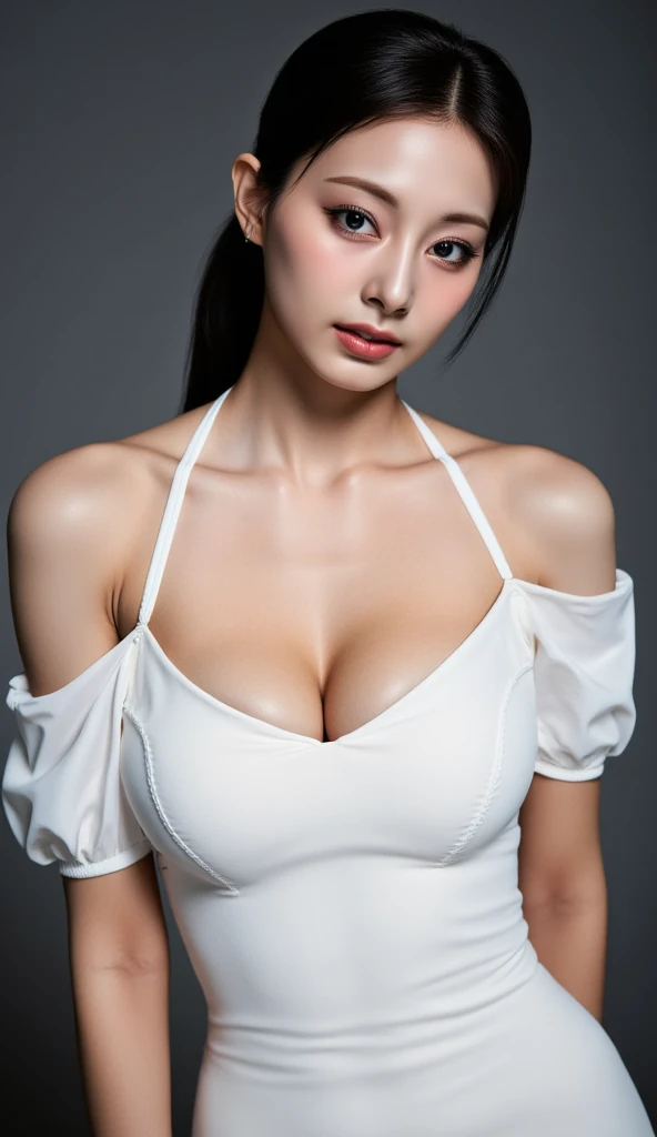 ((high detail)), malay, 1female, bald head with long hair, big breast, in toilet