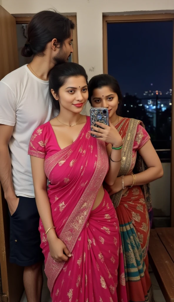 Janhvi Kapoor and Sara Ali Khan Indian lesbian girls, married, suhagraat, ready to make love, unbutton girlfriend blouse, going for a kiss below neck, boob graze, lust, face to face, honeymoon, cute full body indian dress, cuddling in bed, feeling body, kissing mammary glands, playing with bosom, looking in eye, curiously, thirst for lips, busty, thirst for milky , lesbian, in love
