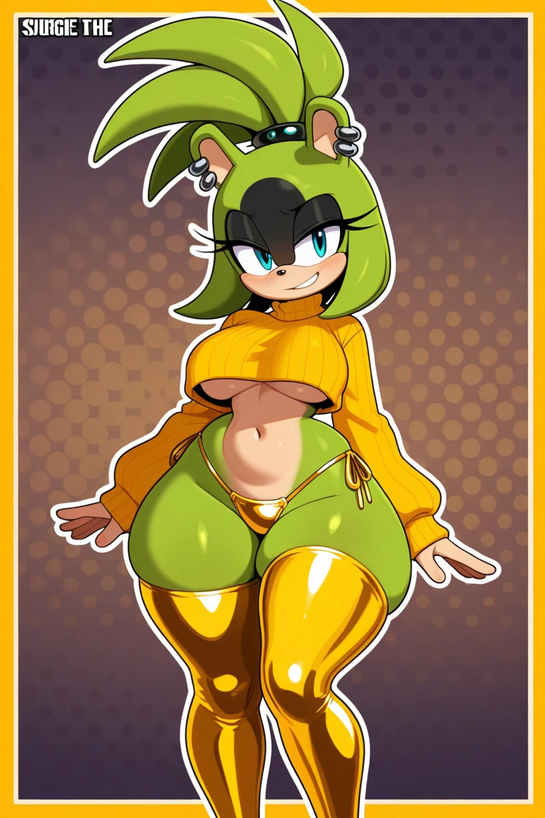 :: hikari comix style ::2.9 style ::2.0 comix illustration style ,Kizi, White hair, longye hair, hair covering eyes, bangss, elf ears, nipple pasties, huge ass breasts, big fit ass , huge ass , curvy girl, big fit ass hips, huge ass hips, thick-thighs, fleshy thighs, high-heels, Correia, smiling, doing sensual pose,smiling, (scars), darkskin, deer-like.