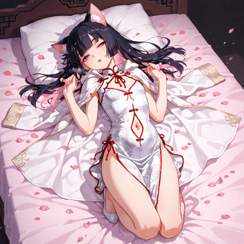 anime artwork, score_9, score_8_up, score_7_up, score_6_up, score_5_up, score_4_up,sparkle \(honkai: star rail\),1girl, twintails, black hair, small breasts, red eyes, red eyeshadow, fox mask, , , , , she is 24 years old, , ,horny, style_3, floox style, . She has fluorescent pink eyes with tiny black dots under each of her eyes.. naked, , naughty smile, , towel wrapped around body, sit in sofa, leaning on back, grey background, thick thighs, naked towel, wine on legs, hand on crotch, spread legs, cameltoe