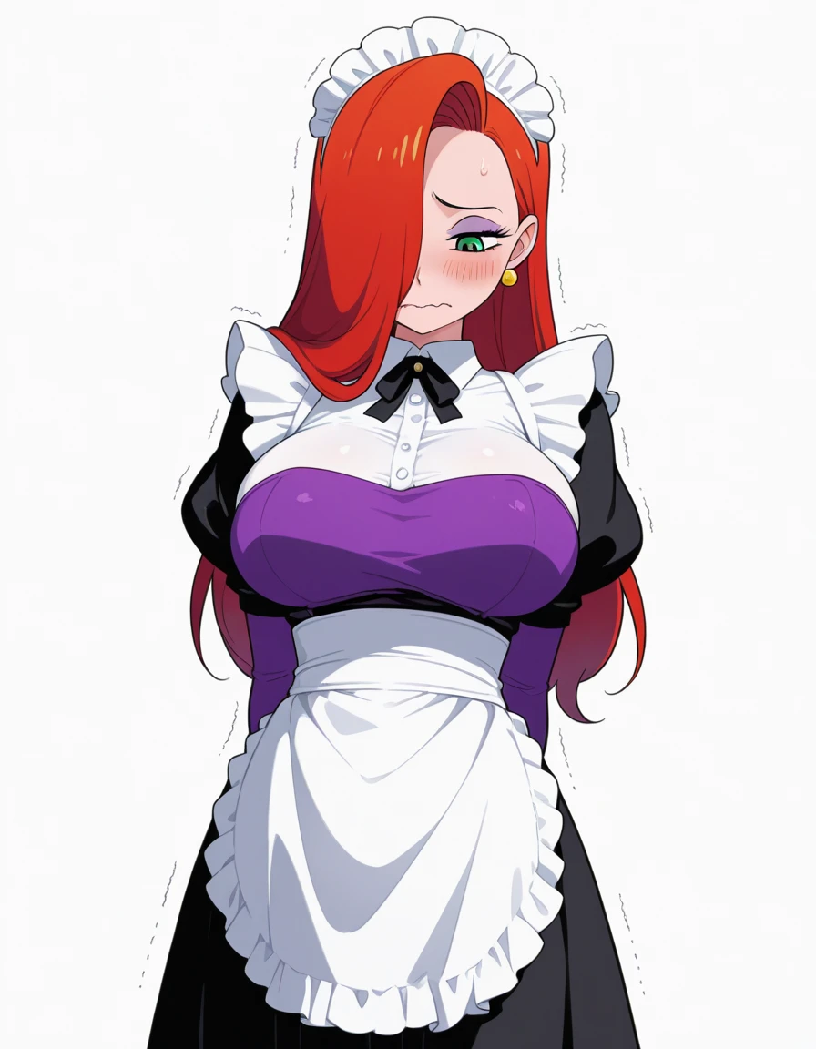 score_9, score_8_up, score_7_up, score_6_up, score_5_up, score_4_up, (solo), female anthro Snow leopard, nurse tight dress, lusty, fluffy body, long dark red hair, turquoise eyes, (thick thighs:1.3) (she is standing) garter belt tights, giant breasts
