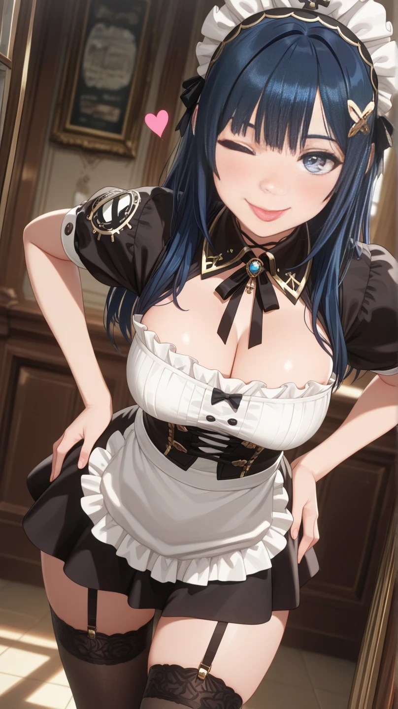 top-quality、supreme１People Girls,hightquality,, ((masuter piece)), ((High resolution)), ((Best Quality)), detail, (cum faced、Excited face.Very happy,), ((Glossy skin)), Young Woman:1.4、(Black Maid Outfit:1.3)、 girl with, lightblue hair, (Straight、Bangs Patsun)、、fair white skin:1.3、、Colossal tits, cinmatic lighting, perfectly shaded,(((a room))), Realistic lighting with shades,