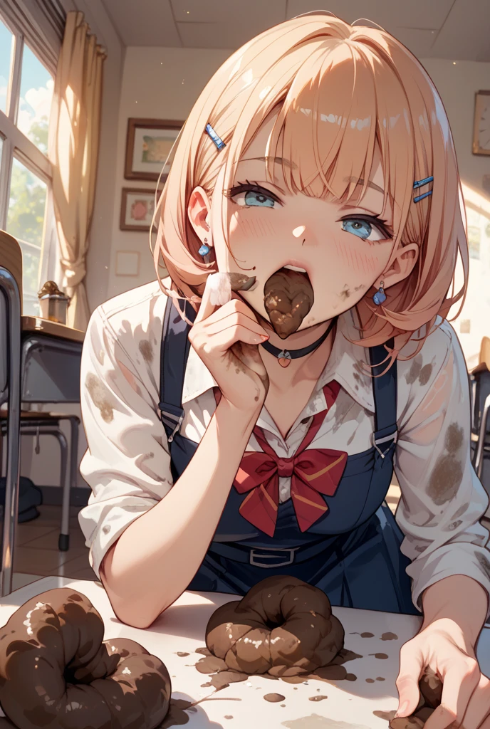 masterpiece, (best quality), (cute:1.2), (high resolution:1.2) BREAK (fat child), two-tone hair, (sweets, food), ((wariza)) BREAK room, barehead, skirt, ((looking down)), snicker, brush