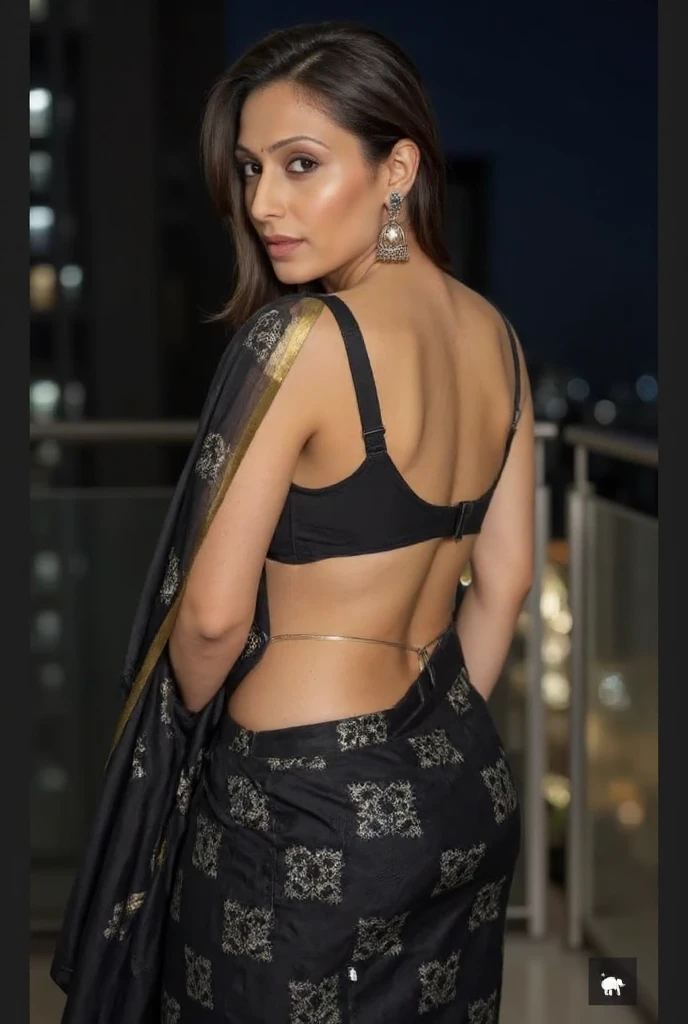 ((best quality)), ((masterpiece)), (detailed), erotic hindu wife, saree super open back , super thin leashe bra super low-rise back saree , naval curve exposed , navel chains, super big fake lips red lipstick super big pumped lips super delicious body super detailed face lips eyes super glossy skin black saree wet , crowded wedding party , girls party's