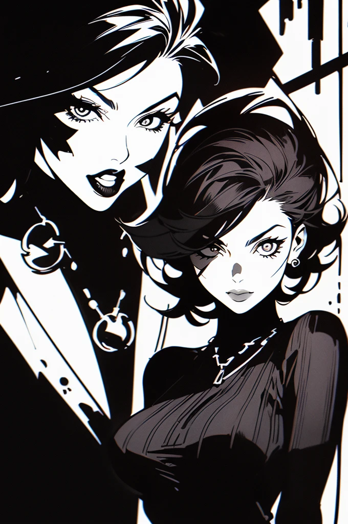 Manga panel depicting a woman, spiky back hairstyle pompadour, tomboy, full body image, Cute. thick doodle outlines, manga art in pencil and ink, pencil and manga ink drawing, Black and white, manga ink drawing, Manga illustration, Black and white manga style, Black and white manga panel, manhwa styles, comic drawing, detailed manga style, inspired by Kohei Horikoshi