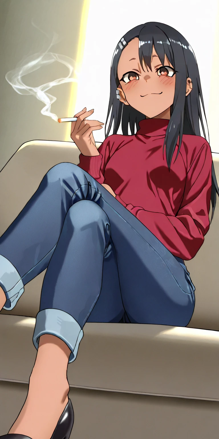 (masterpiece, best quality:1.5), ((Extremely detailed)), high resolution，Anime style，（Beautiful brown woman,glasses， lying on the bed, red sweater, comfortable posture, perfect figure：1.3）