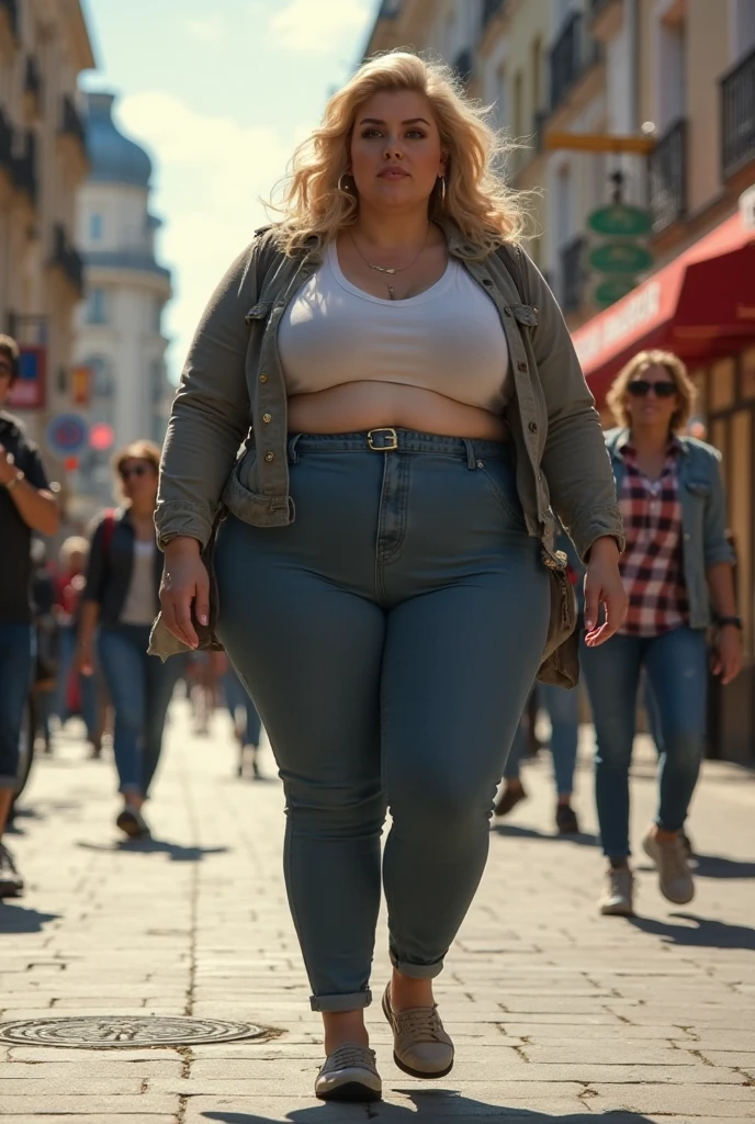 A plane passenger detailed photo of a Beautiful ginger SSBBW, with long wavy ginger hair, with big soft fat belly, thicc fat arms, thicc wide legs, big breast, in a cute green top tucked in her pants, and black pants, at airport waiting for the plane holding a big travelling bag